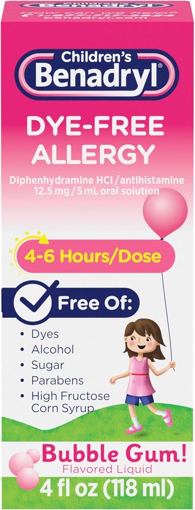 子供のBenadrylの染料なしのアレルギーの救助の液体+ 12.5 mgのDiphenhydramine HClの子供のためのAntihistamineのアレルギーの薬はRannyの鼻及びスネージ、泡のガムの味、4つのflを取り除きます。 oz