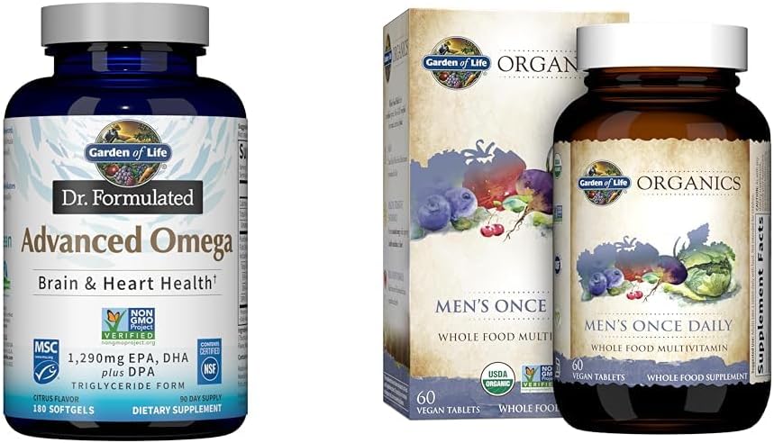 生命オメガ3の魚油1,290mg +人の有機性Multivitaminの60のタブレットの庭