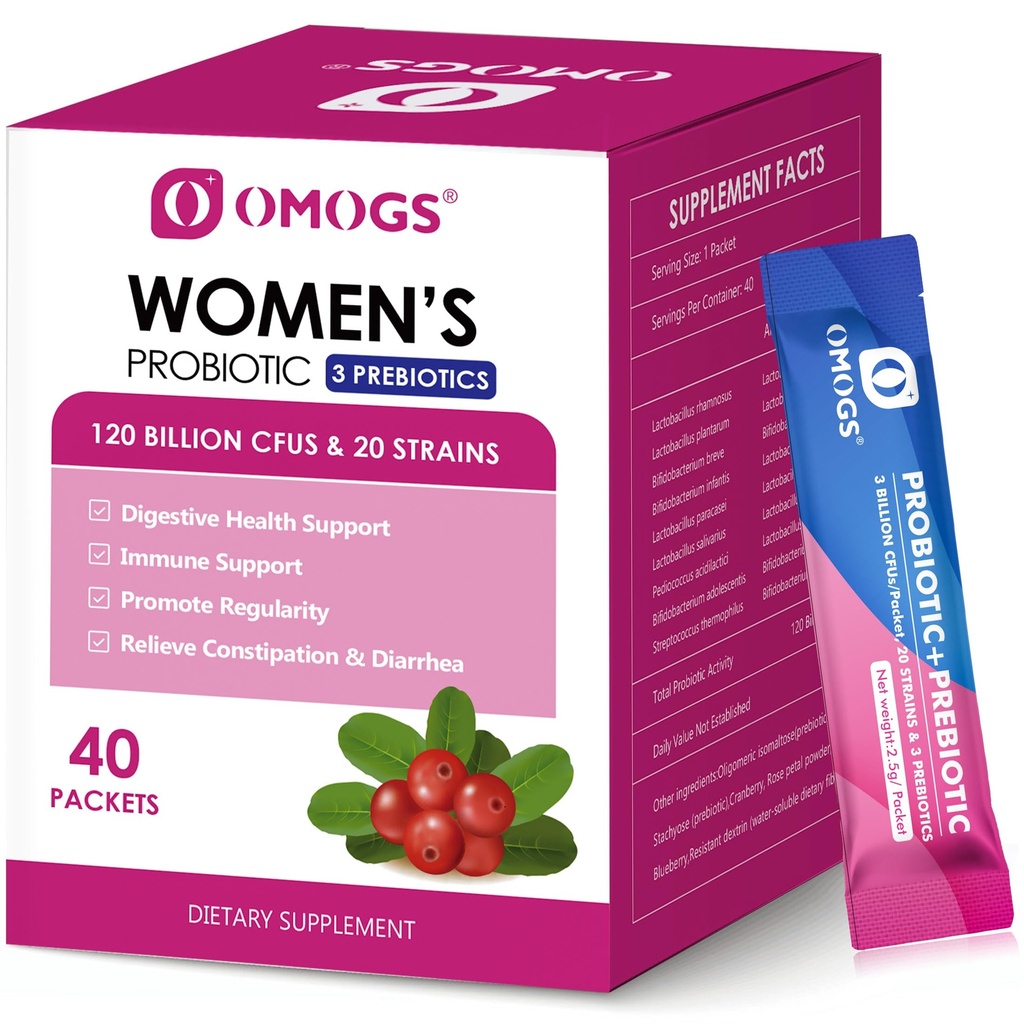 OMOGS女子プロバイオティクス、120-Billion-CFU、18 Strains、3プレバイオティクスとクランベリー抽出物、免疫ブースター、消化の健康、腸の健康と腟の健康に役立ちます
