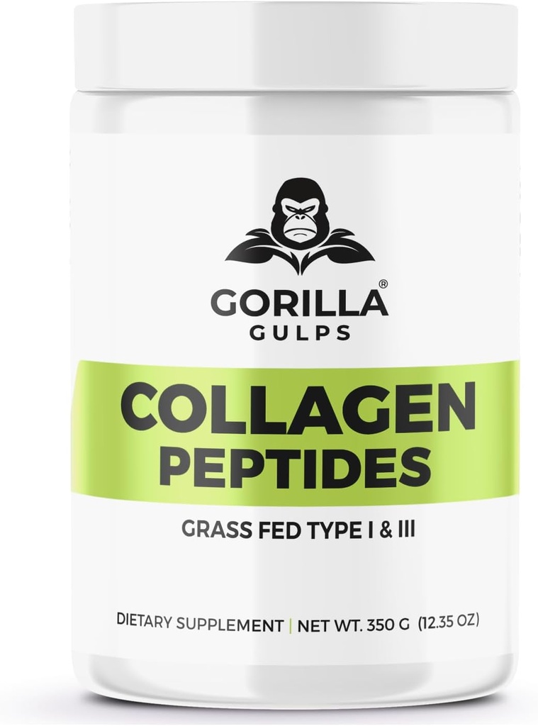 Gorilla Gulps | Hydrolyzed Collagen Peptides | Grass Fed Type I & III | All Natural, Non-GMO, Hormone Free, Gluten Free, Lactose Free | Made in USA | 3rd Party Tested