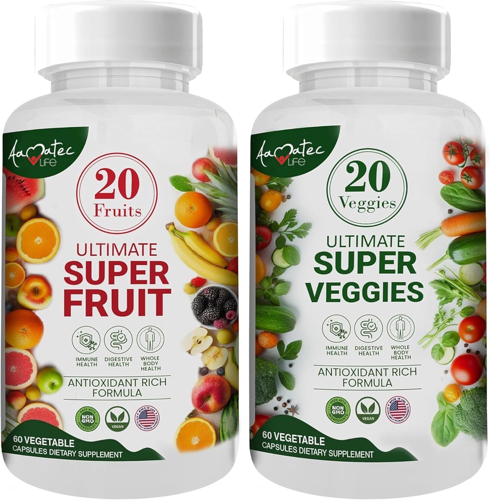 アマテックのライフフルーツとベジギーは70フルーツと野菜のサプリメント | 男性と女性のための強さのスーパーフードのサプリメント | 栄養バランス | ナチュラルフルーツとベジギーカプセル120カプセル