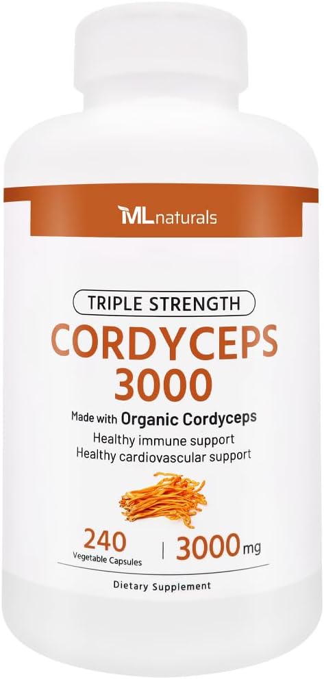 ML Naturalsの有機コルディセプ、240の野菜カプセルとなされる三重の強さのコルディセプ3000。 健康な免疫サポート、非GMO、NSF認定およびcGMP準拠の第三者ラボテスト済み。