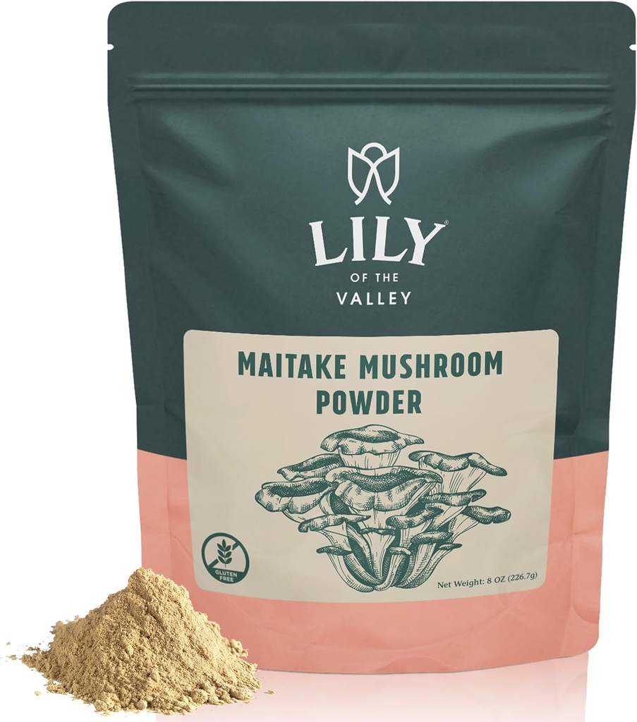 VALLEY Maitakeのきのこの粉のLILY - Grifola Frondosa - コーヒー&スムージーに最適 - ビーガン&グルテンフリー - 再封ポーチにパック(4oz、113g)