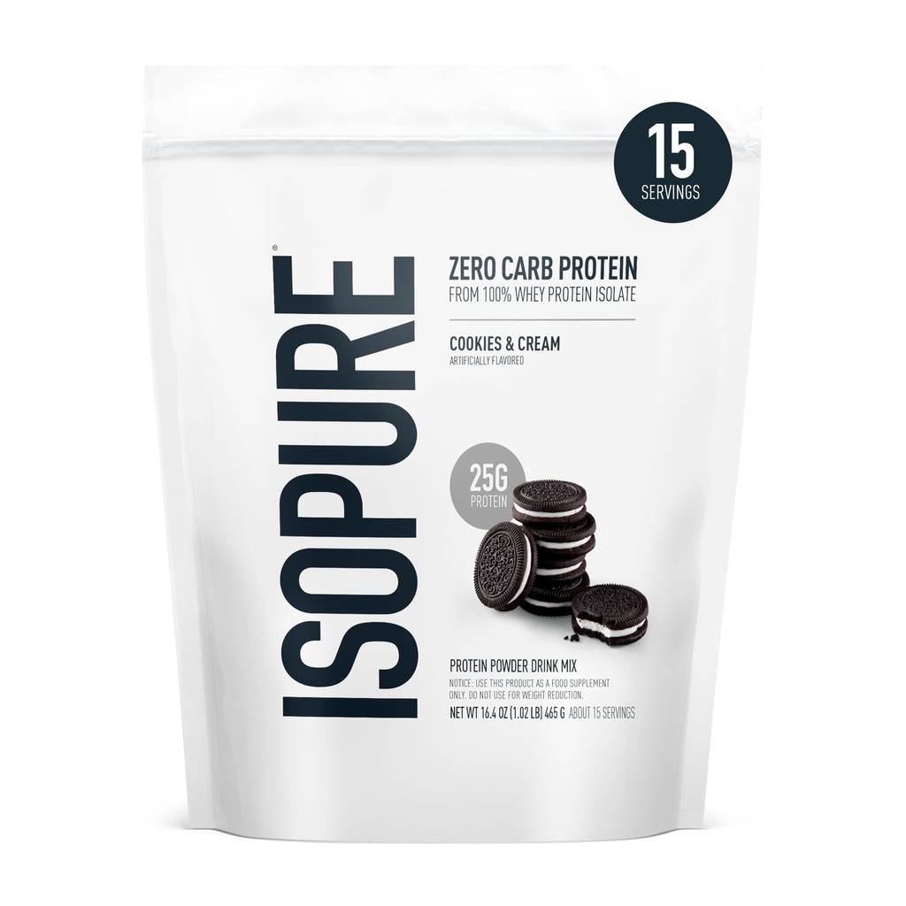 Isopure Zero Carb 100%の純粋な乳頭の隔離蛋白質の粉、Lactose は、ビタミン、クッキー及びクリームと、サービングごとの 25g 蛋白質、1 Lb の 15 のサービング(包装の 5 月 Vary)を放します