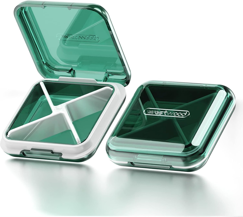 DUBSTAR Daily Pill Organizer,4 Compartments Portable Travel Small Pill Case, Pill Box for Purse Pocket to Hold Vitamins,Cod Liver Oil,Supplements and Medication (Green)