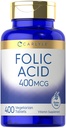 カルライル 葉酸 400mcg | 400錠 | ベジタリアン・非GMO・グルテンフリー対応サプリメント