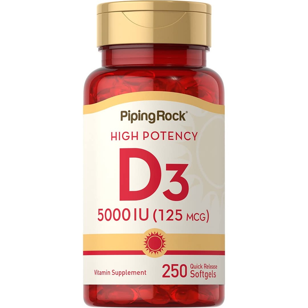 パイピングロックビタミンD3 5000 IU | 250 Softgels | 高効力サプリメント | 非GMO、グルテンフリー