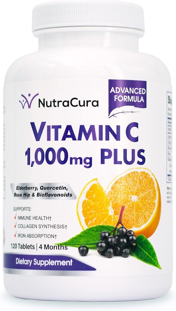 免疫ビタミンC 1000mg、エルダーベリー、ケルセチン、Bioflavonoids、ローズヒップ、ルチン - 4ヶ月の供給、120錠 - 免疫システムサポート