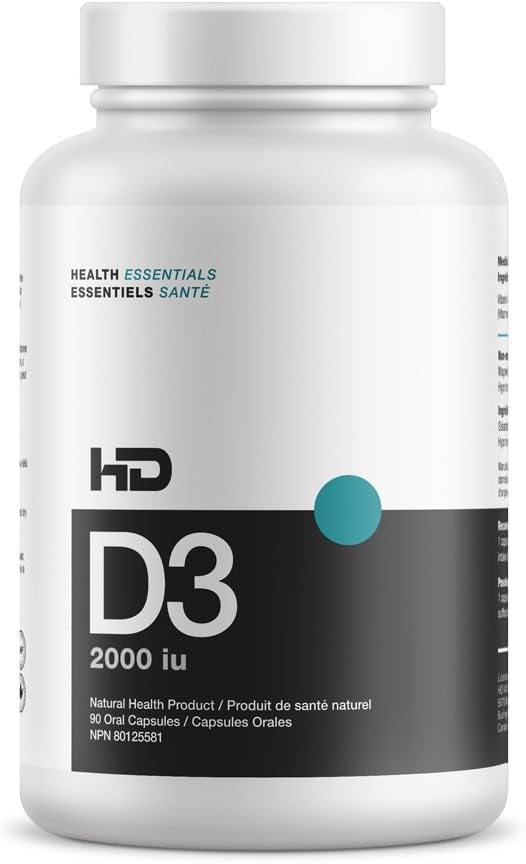 HDMUSCLE HealthHD D3 | 2000iu 高効力ビタミンD3サプリメント | 健康な筋肉機能と回復 | 免疫サポート | カルシウム吸収 | 90カプセル