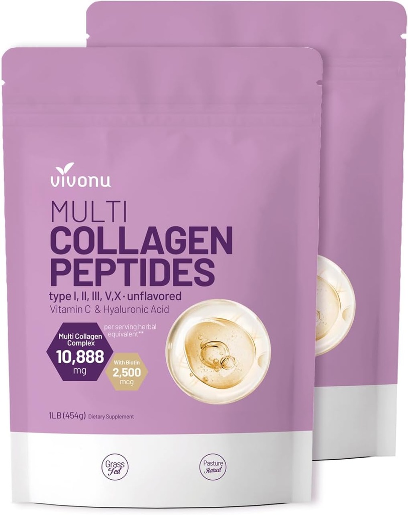 VivoNuの多コラーゲンのペプチッド粉、16のOzの加水分解された蛋白質のペプチッド タイプI、II、III、V、Hyaluronic酸、Biotin及びビタミンCのUnflavored Keto Paleoの友好的な、Ezの組合せ(2LB/2Pack)が付いているX