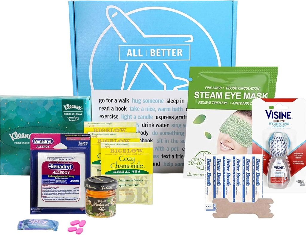 All | Better Allergy Care Package for Sick Friend with Allergies or Hayfever, Get Well Soon Gift Basket, Box No. 07 (Medium)