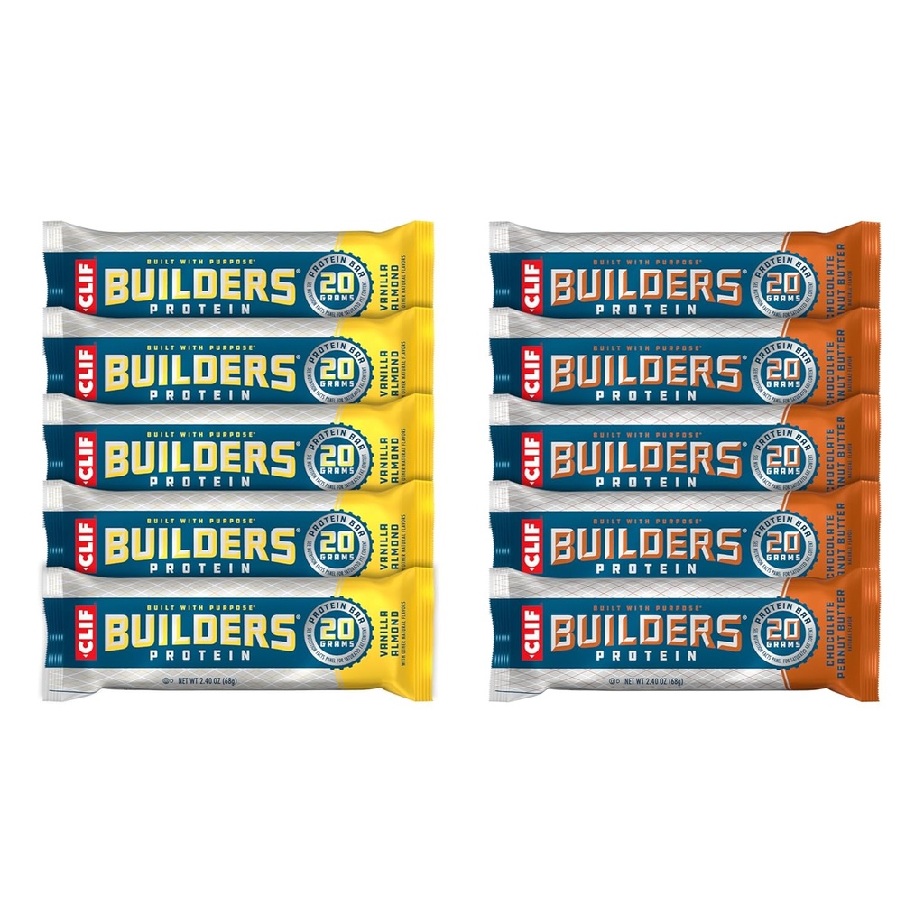 CLIFビルダー - チョコレートピーナッツバターとバニラアーモンドフレーバー - バラエティパック - 植物ベースのプロテインバー - 無GMO - 低糖 - 20gタンパク質 - 2.4オンス。 (10カウント)