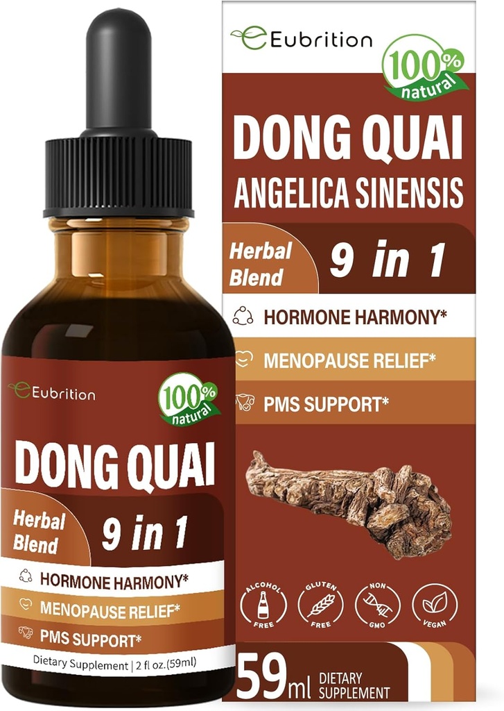 Dong Quai Liquid Supplement for Women, Angelica Sinensis Root Extract Tincture Support Menopause & PMS Relief, Hot Flashes, Herbal Blend Drops with Red Clover Fenugreek. 2oz