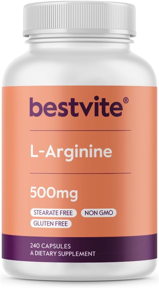 BESTVITE L-アルギニン500mg(240カプセル) - マグネシウムステアレートなし - シリコン二酸化物なし - 充填剤なし - 非GMO -グルテンフリー