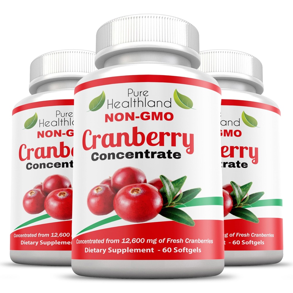 非GMOクランベリーは12,600mgから集中 - トリプル強度Softgels - 簡単に男性と女性のための丸薬を飲みます、3ボトル