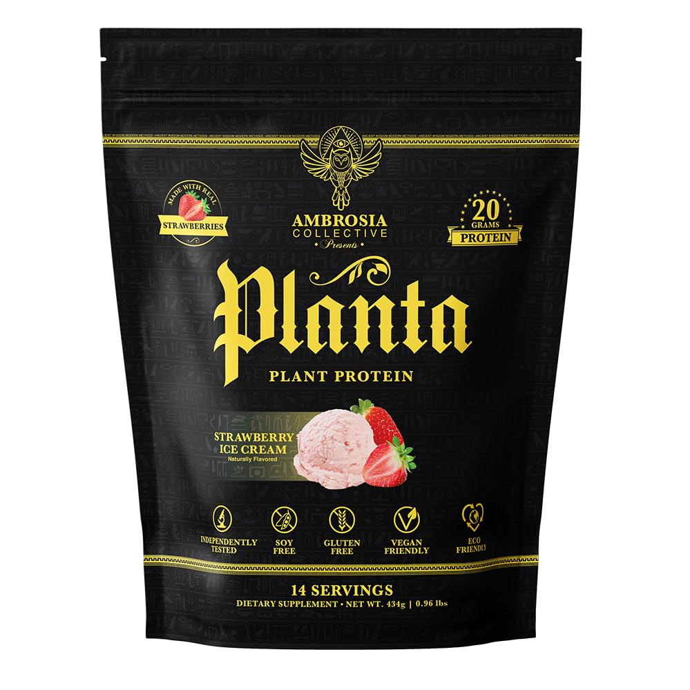 Ambrosia Planta - プレミアムプラントベースのプロテイン | ヴィーガン&ケトフレンドリー | グルメフレーバー ノンブロエーションまたは胃のアップセット | 砂糖なし | 14 食 | (イチゴアイス クリーム)