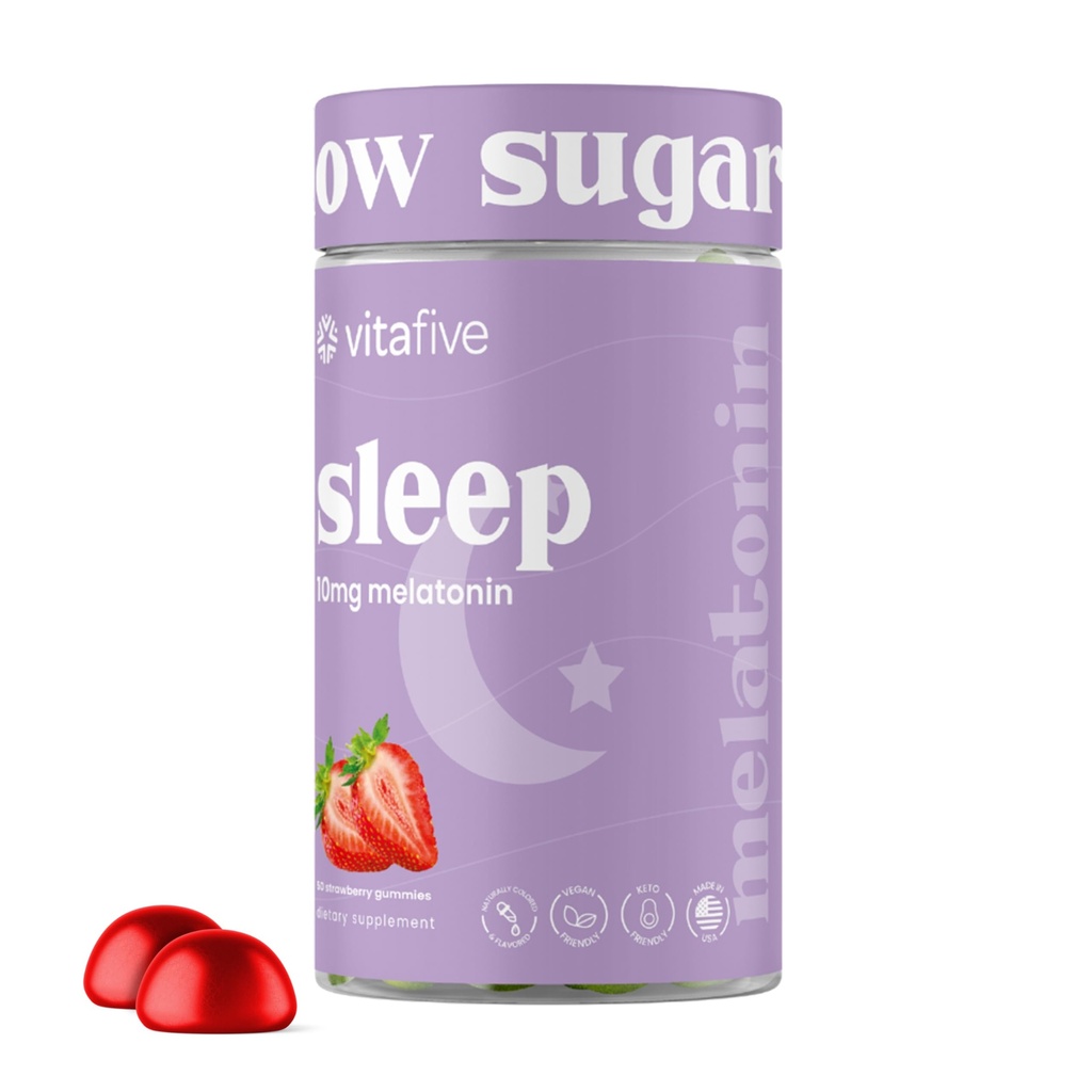 vitafiveの余分強さのMelatoninのグミ、10のmgのMelatoninの大人のための睡眠の援助、低砂糖、ビーガン、グルテンフリーのMelatoninの補足(50 Ct)