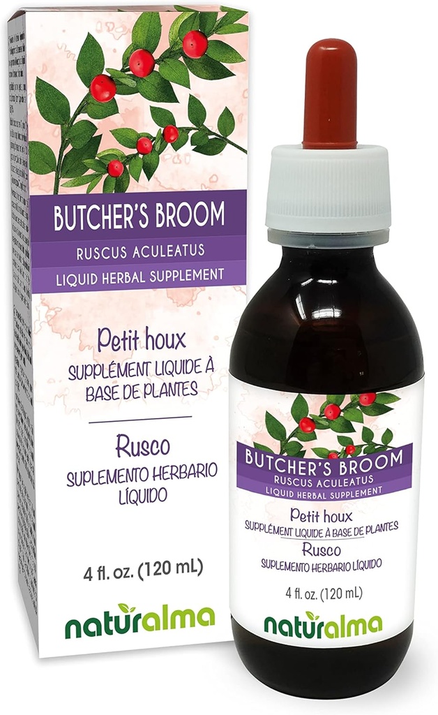 ナチュラルマ・ブッチャーズ・ブルーム(ルスカス・アカルタス) ルーツ・アルコールフリー・チンキ - 4 fl oz 液体エキス・イン・ドロップ - ハーブサプリメント - ビーガン