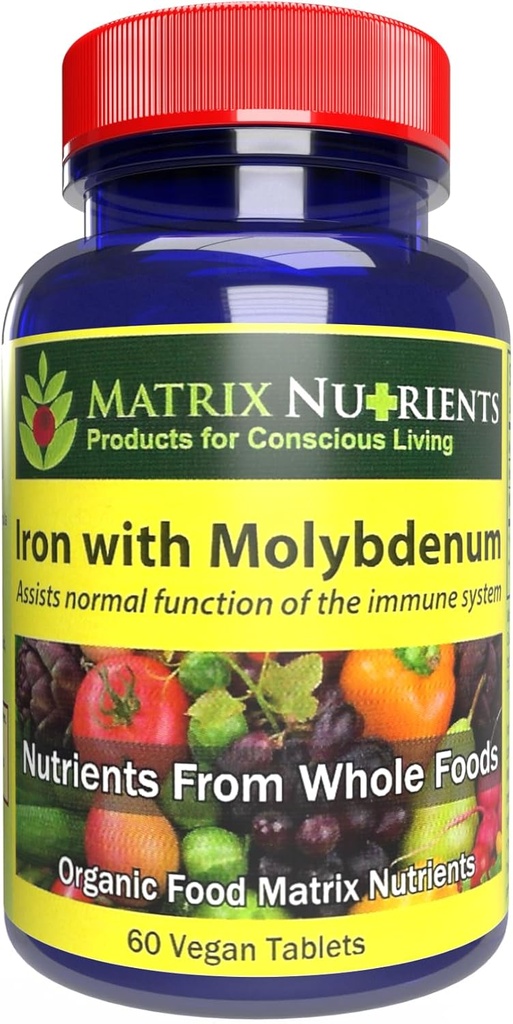 Iron with Molybdenum - Immune and Stress Support, ANTIOXIDANT Health, Assists with Cellular Growth - 100% Organic - Vegan Tablets (60ct)