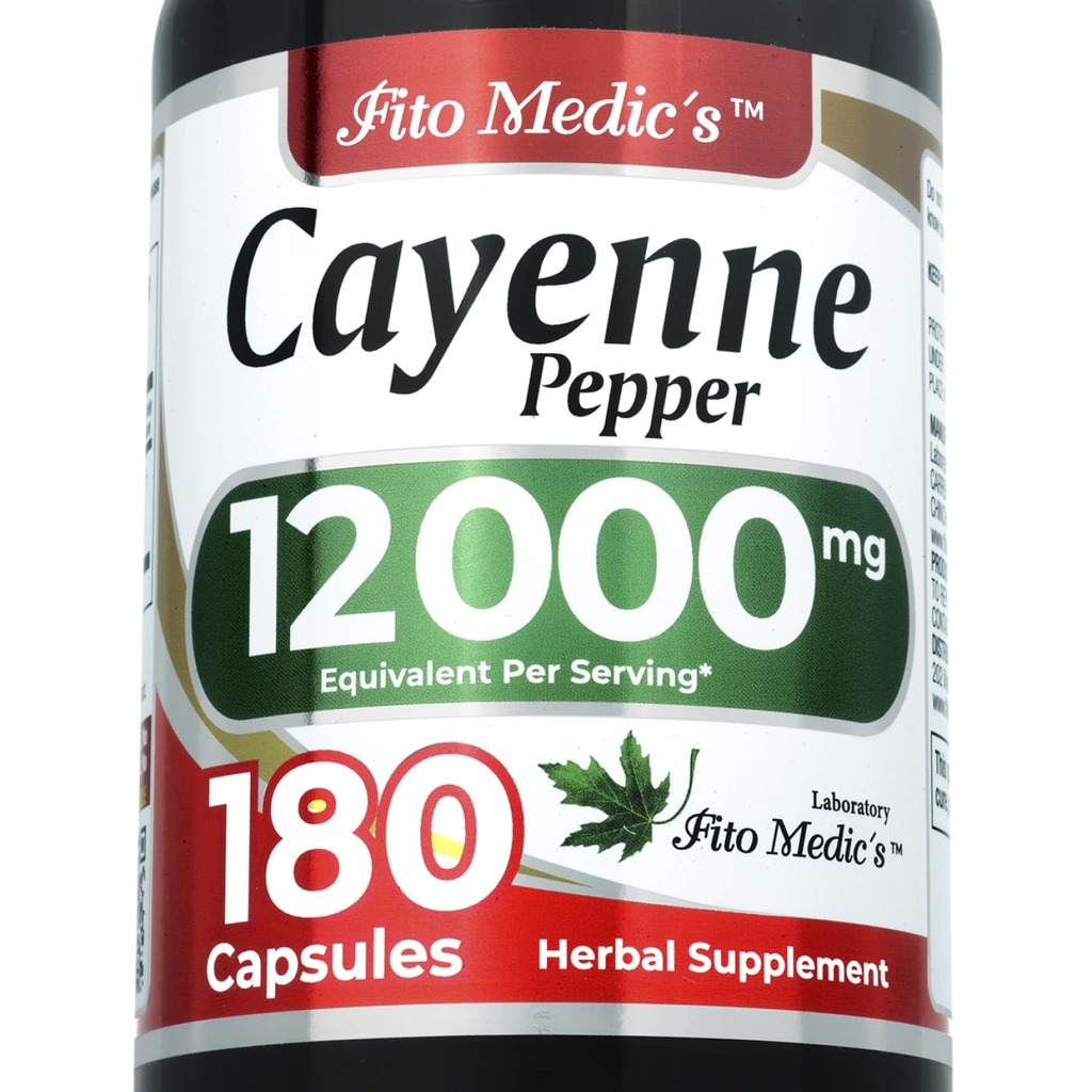 FITO MEDIC'S Lab | カイエンペッパーカプセル オーガニック | カイエンペッパーエキス | 600 mg 20:1 3-カプセルサービング | 180カプセル
