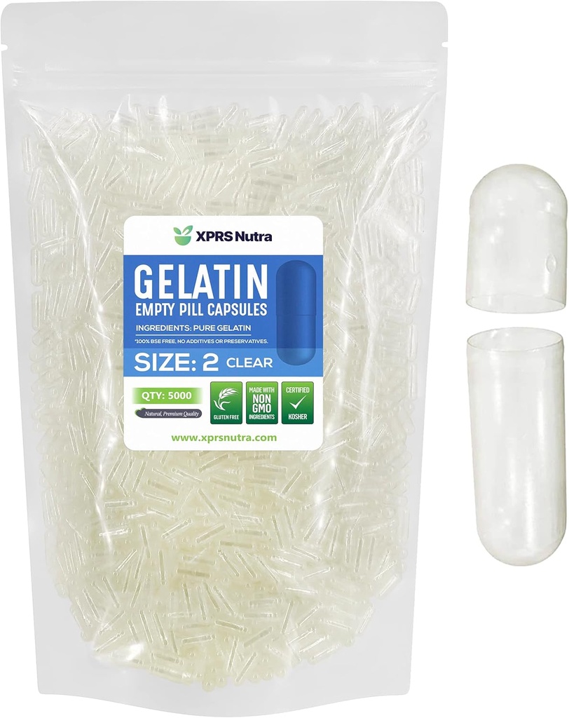 XPRSのNutraのサイズ2の空のカプセル- 5000の計算の明確な空のゼラチンのカプセル-Pills DIYのカプセルの詰物-Do-It-Yourselfの補足のための純粋な牛の丸薬のゲルの帽子