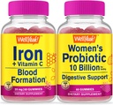 WellYeah Iron+Vitamin C + Probiotics Women 10B CFU、Gummies Bundle - Great Tasting、ビタミンサプリメント、グルテンフリー、GMO無料、Chewable Gummy