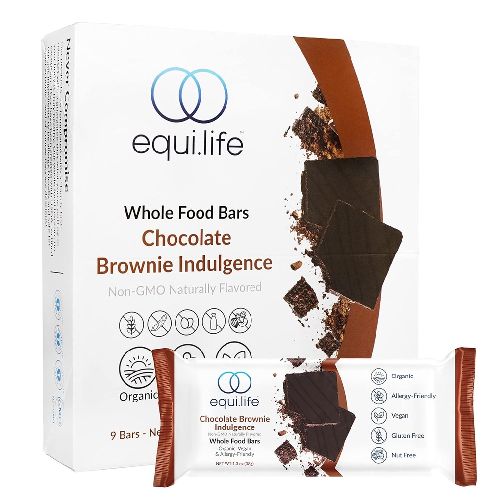EquiLife - 全フードバー、パレオ&ビーガンプロテインバー、有機栄養バー、タンパク質の6g、200カロリー未満、豊富なココア風味、旅行サイズ、グルテンフリー、大豆フリー(チョコレートブラウニー、9カウント)