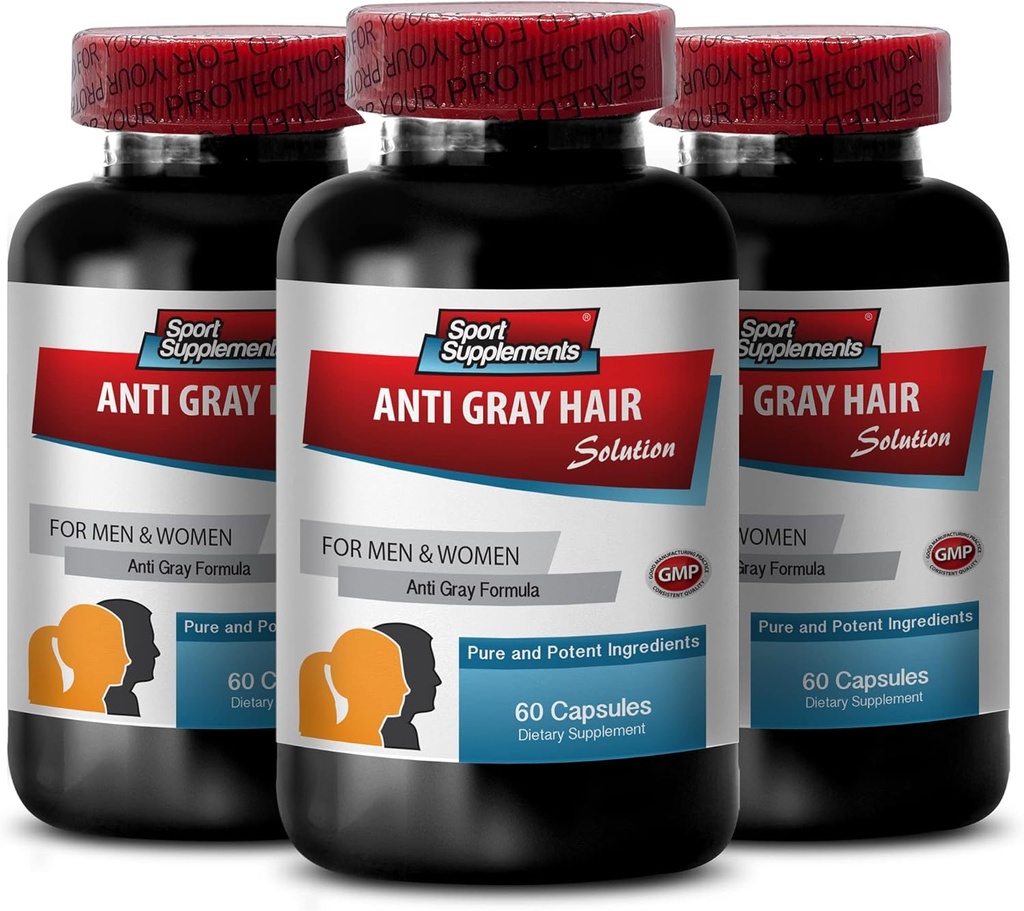 Folic Acid Bulk Supplements - Anti Gray Hair - Catalase Supplement, Gray Hair Away, Gray Hair Supplement to Reverse, Grey Hair Reversal Supplements, Reverse Grey Hair Supplement, 3 Bottles 180 Caps
