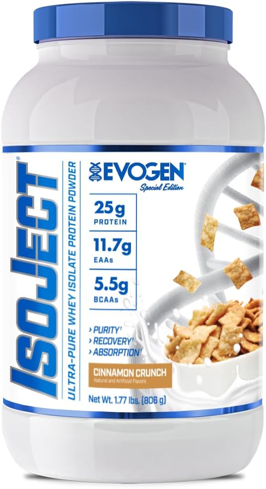 Evogen Isoject - 乳液プロテイン Isolate | 乳酸菌酵素、BCAA、および EAAによる超純ウエイプロテインパウダー | 吸収と回復を強化 | シナモンクランチ | 26 摂食