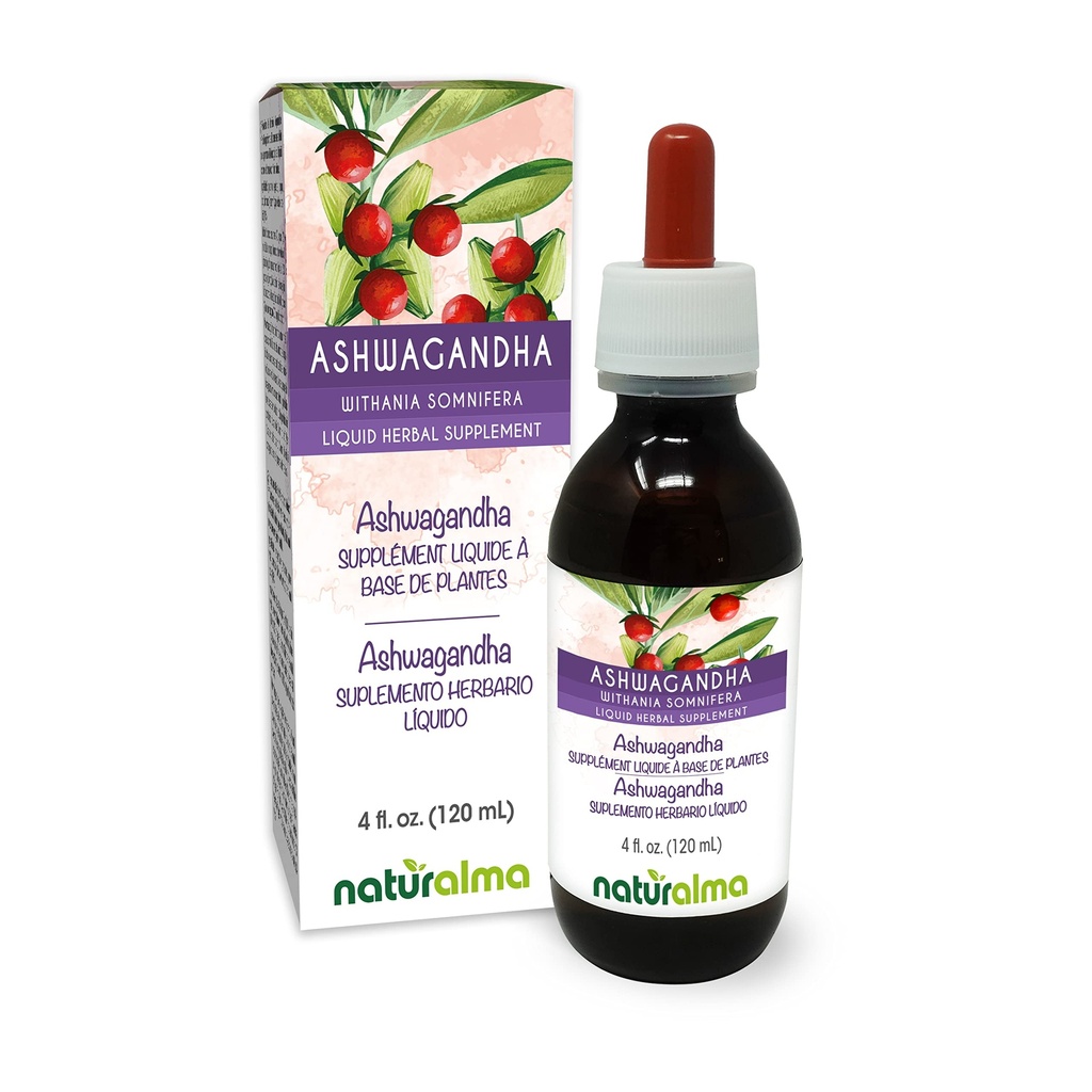 ナチュラルマ・アシュワガンダ (withania somnifera) ルートアルコールフリーのチンキ - 4 fl oz 液体エキス ドロップ - ハーブサプリメント - ビーガン