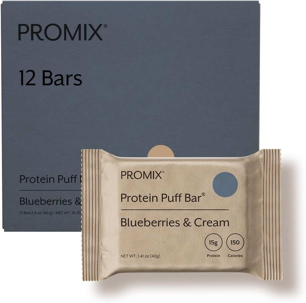 ProMix栄養プロテインパフバー - ブルーベリー&クリーム - マシュマロ・クリスピートリートリート - グレートテイスティング&ヘルシー・オン・ザ・ゴースナック - ハイプロテイン&ローカロリー - グルテン、大豆、トウモロコシ - 12バーから無料