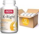 JarrowフォーミュラK-Right - ビタミンKコンプレックス(K1、MK-4、MK-7、D3) - 60サービング(Softgels) - 骨と心臓の健康サポートのための栄養補助食品 - ビタミンK2 MK-7 - グルテンフリー、12のパック
