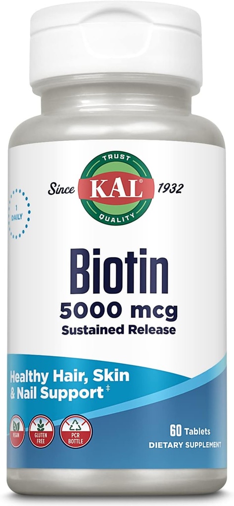 KAL Biotin 5000 TR Tablets, 5000 mcg, 60 Count