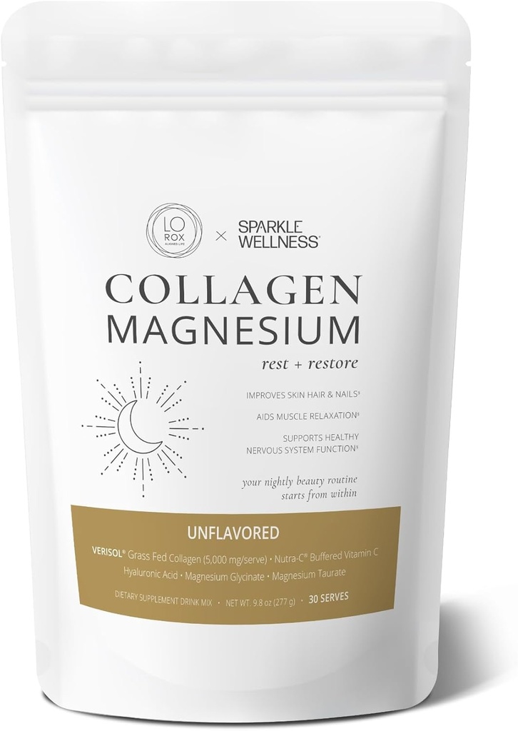 Collagen Magnesium Rest + Restore (No Flavor) [30 Serves] | VERISOL Bioactive Collagen Peptides, Magnesium Glycinate & Taurate Salts | Lauren Roxburgh Rest + Restore | Calming Nightly Beauty Routine