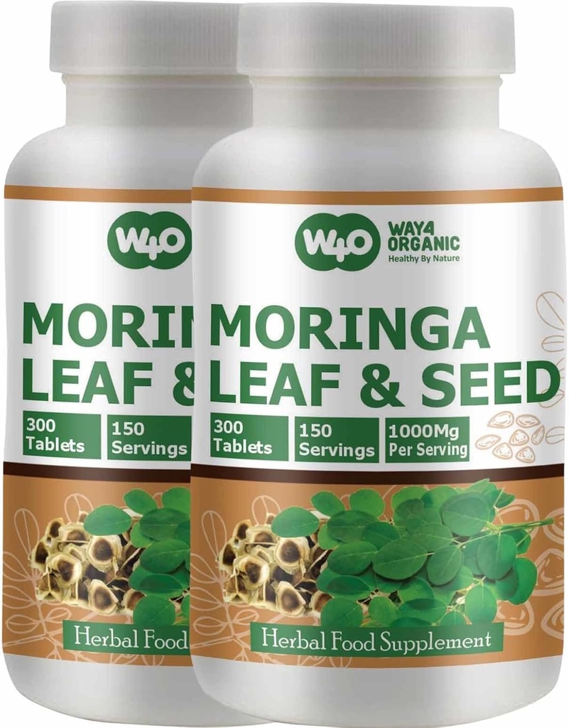 Moringa Oleifera 葉と種子粉末 (80:20) 比率 300 ピル(Tablets), 150 サービング, 1000 mg. Uncoated Malunggay ハーブサプリメント, 化学コーティングなし, グリーンスーパーフード. パック2
