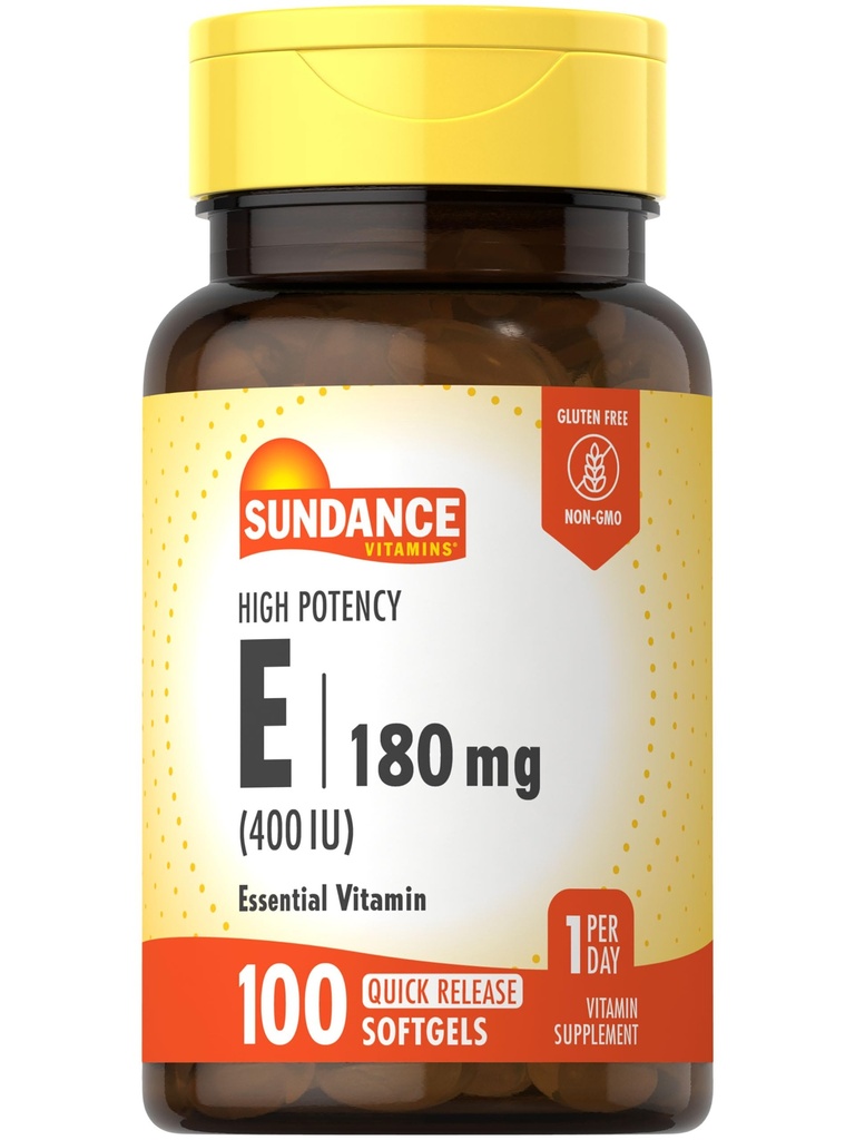 サンダンスビタミンE 180mg(400 IU) | 100 クイックリリースソフトゲル | 高効力フォーミュラ | 非GMOとグルテンフリーサプリメント
