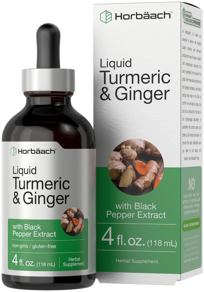 ホバハクターメリックとジンジャーサプリメントドロップ | 4 fl oz | 黒胡椒エキスで | ハーブ液焼入れ | ヴィーガン・非GMO・グルテンフリー