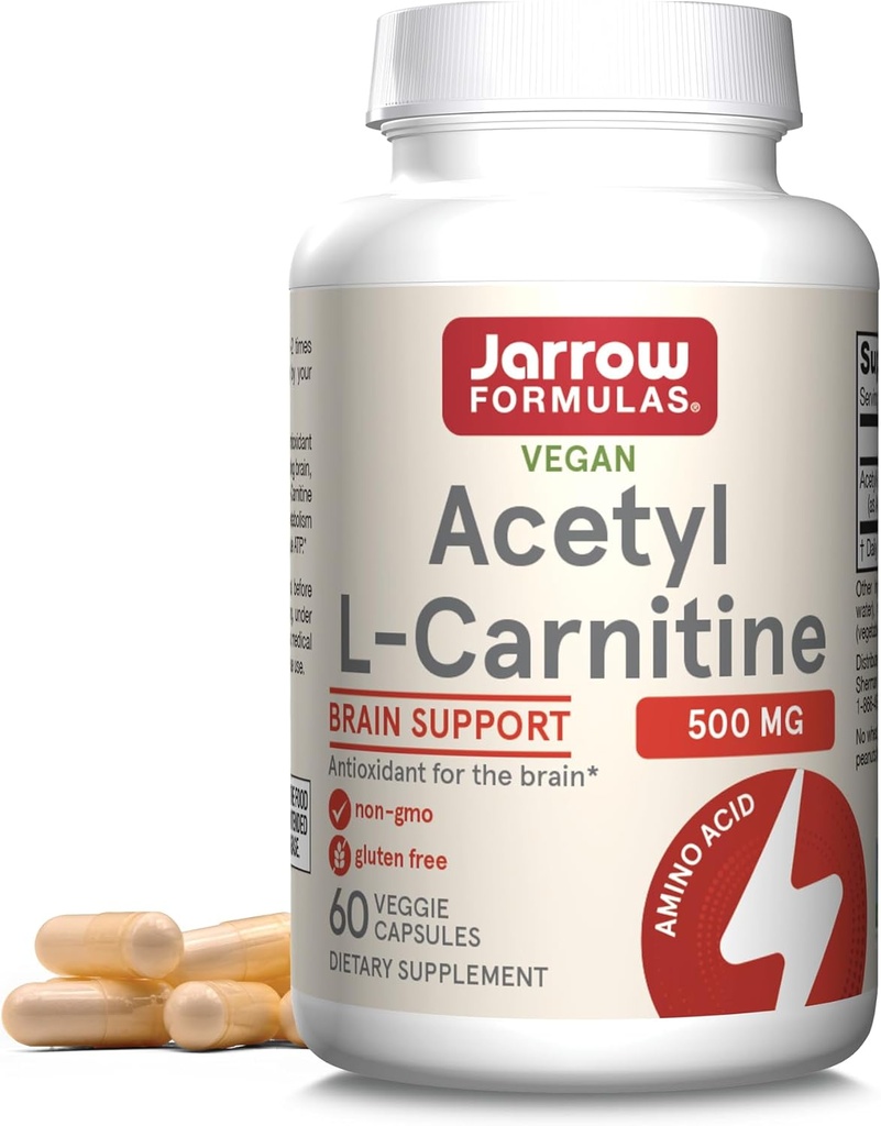 JarrowフォーミュラアセチルL-カルニチンカプセル - 500mg - 60カウント - 脳の健康と脂肪酸代謝のために - 野菜カプセル - 非GMO - グルテンフリー