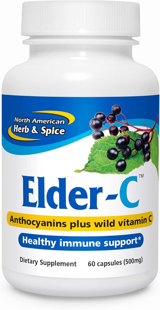 NORTH AMERICAN HERB&SPICE Elder-C - 60カプセル - エルダーベリーコンセントレート - 免疫サポート、健康的な呼吸反応 - Oreganol P73が含まれています - 非GMO、グルテンフリー - 30サービング