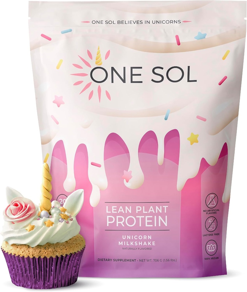 1つのソルラン植物ベースのプロテインパウダー、エンドウ豆&ブラウンライスプロテイン、低炭水化物、ビーガンフレンドリー - グルテン、乳糖、大豆フリー - 砂糖、非GMO、クリーン栄養、ブロッキングなし(ユニコーンミルクセーク)