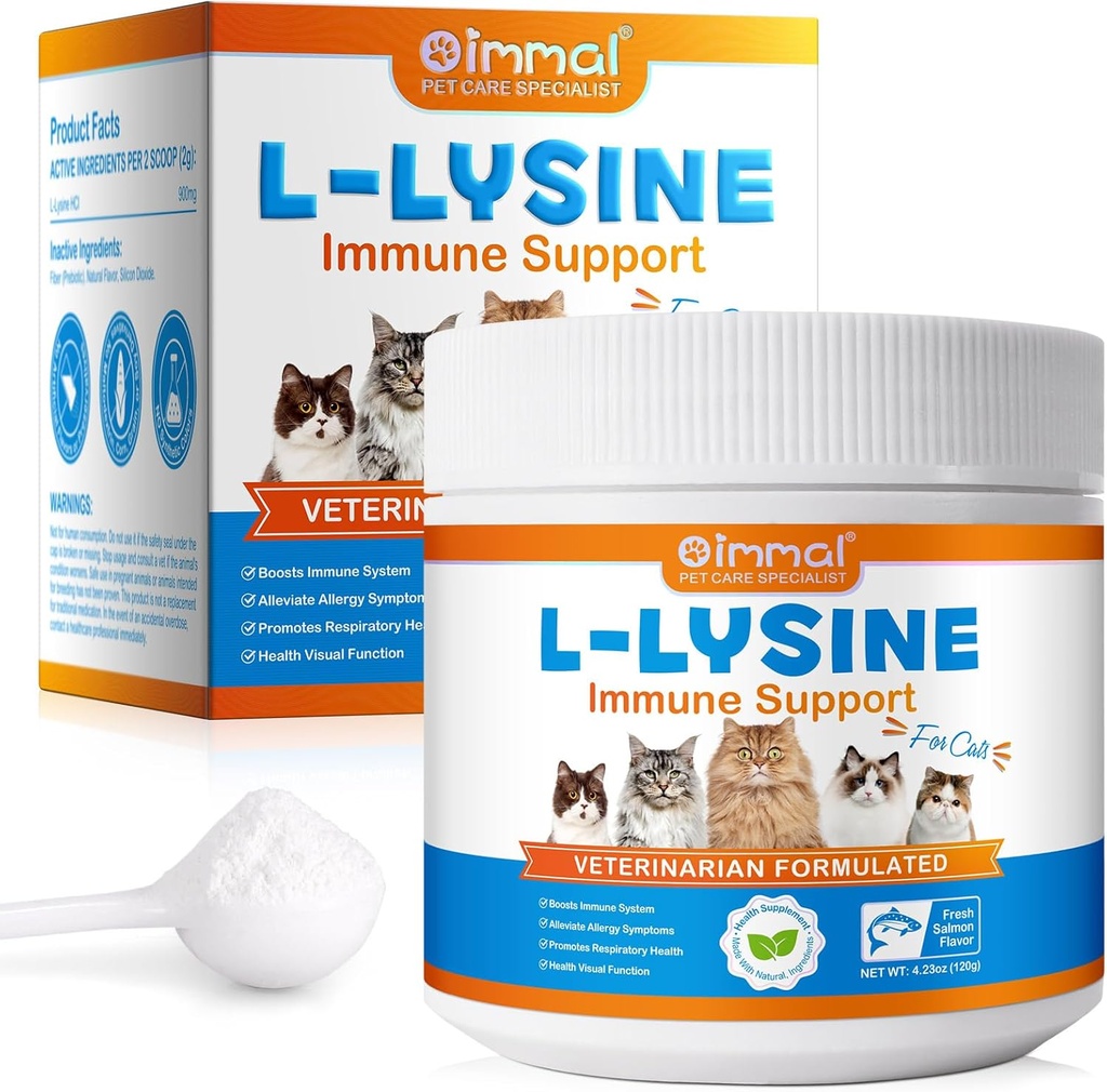猫のためのL-Lysineの粉、120g Lysineの粉は猫の免疫システム、呼吸器の健康及び視覚機能–リジンの粉は猫の目の排出、ペット健康の供給、サーモンの味- 4.23ozを改良します