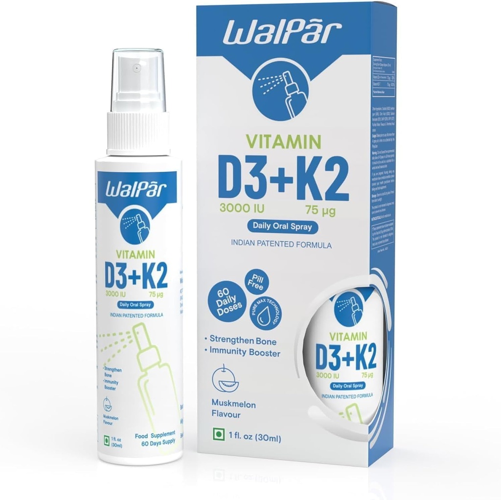 ビタミンD3およびK2の口頭スプレー(60の線量) - 75mcg、3000 IUのMultivitaminのスプレー-Muskmelonの味-容易な吸収の口頭ビタミンDの液体の補足-大人の骨の健康サポートおよび免疫のスプレー