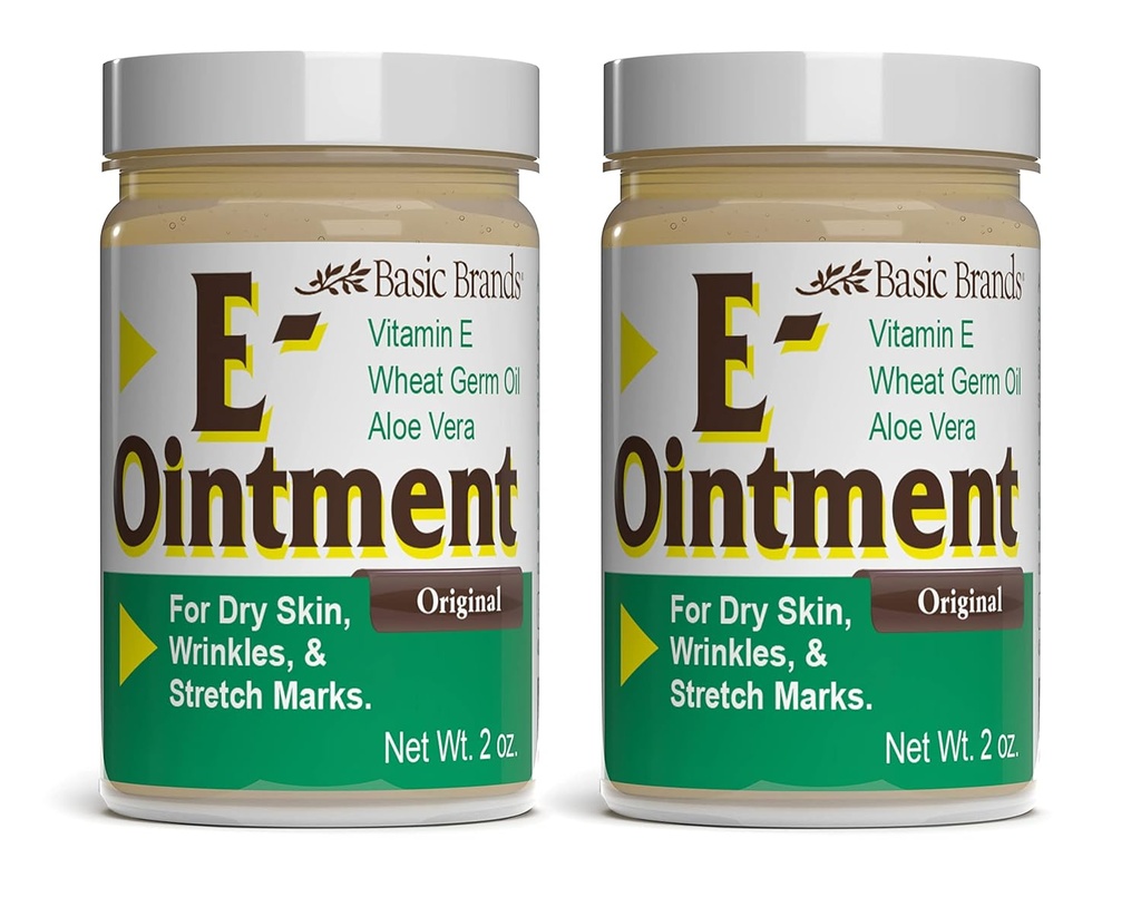 Basic Brands - Vitamin E Ointment - 2oz - Moisture Enhancing - Can Help Reduce Appearance of Scars, Stretch Marks, Fine Lines & Wrinkles - 2-Pack