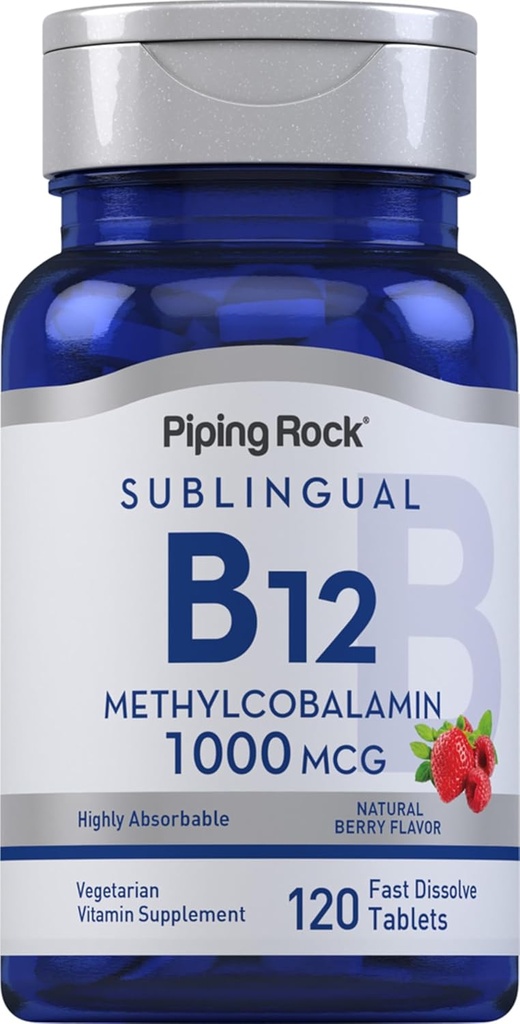Piping Rock Vitamin B12 1000 mcg Sublingual | 120 Tablets | as Methylcobalamin | Berry Flavor | Vegetarian, Non-GMO, Gluten Free Supplement