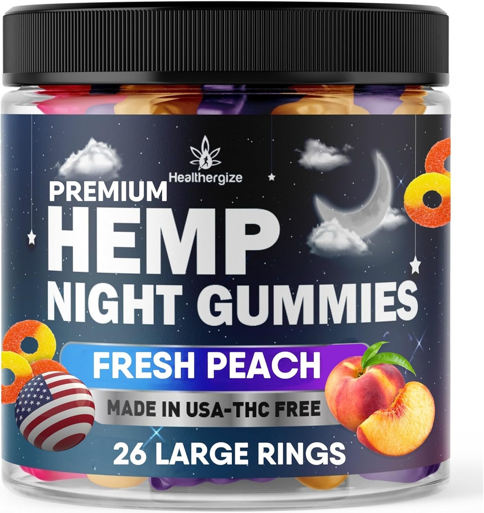 Hemp Gummies Night Time、High Potency Nap Gummies、平和とリラックス、Peach Ring Gummy Bear Edibles、Good Mood、Calm Bedtime-Gomitas para Dormir、Natural Hemp Oil-Made in USA(アメリカ)