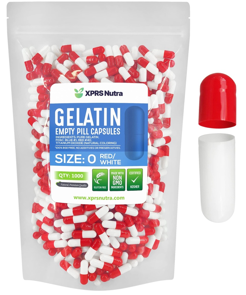 XPRSのNutraのサイズ0の空のカプセル- 1000の計算の空のゼラチンのカプセル-Pills DIYのカプセルの詰物-Do-It-Yourselfの補足のための純粋な牛のゲルの帽子(赤/白)