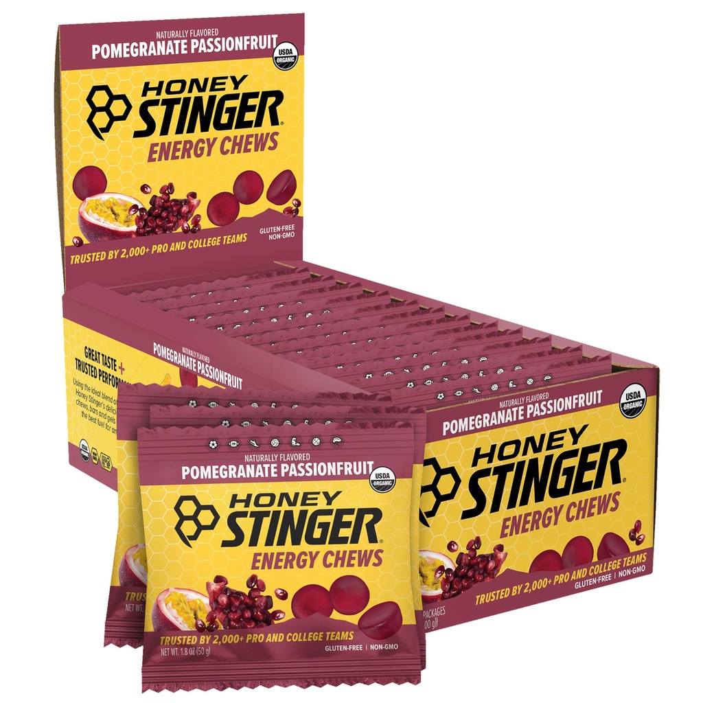 蜂蜜の Stinger の有機性 Pomegranate のパッション フルーツのエネルギー咀嚼、グルテンフリー及びカフェインは、練習のために、動くことおよび性能、家及び体育館のためのスポーツの栄養物、前および中間のワークアウト、12のパックを詰めます