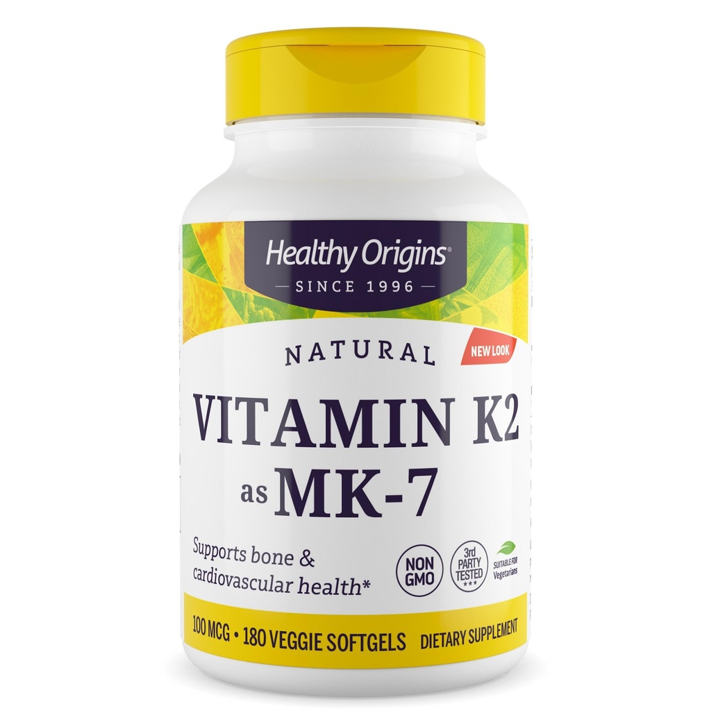 健康な起源 ビタミンK2 100 mcg (MK-7、非GMO、グルテンフリー、心臓血管サポート、骨サポート)、180 Veggieゲル