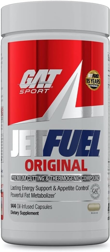 GAT SPORT JetFuelオリジナル - 減量サプリメント、エネルギーブースター、脂肪バーナー、食欲抑制剤(144カプセル)