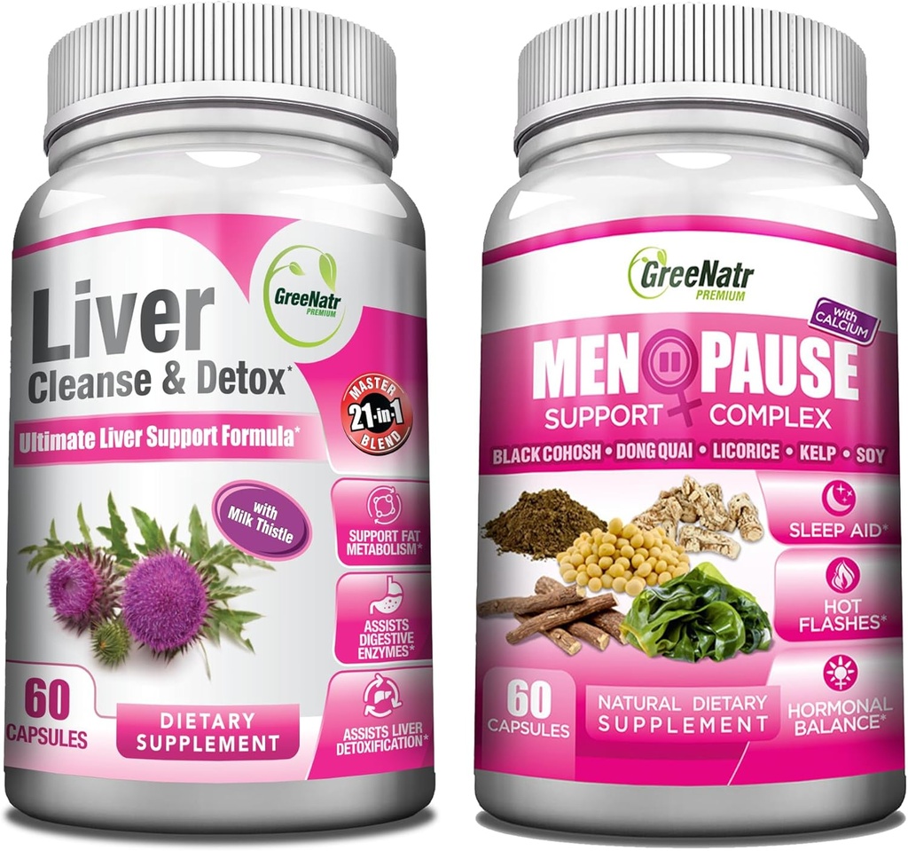 GreeNatr Synergic Bundle - ホットフラッシュ、ナイトスウェット&ムードススイングレスキューのためのHerbal Menopauseサポートコンプレックス - シナジーレバークレンスとのトータルリビタライゼーション